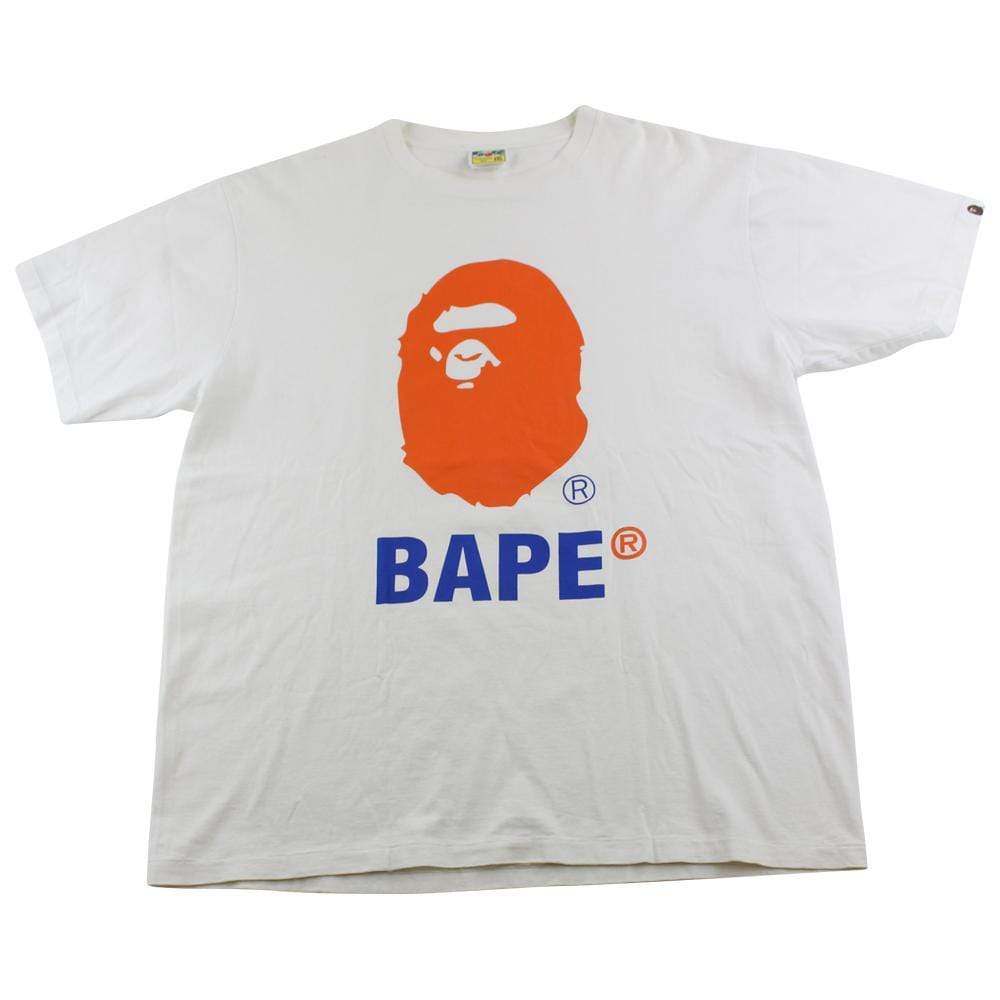 Bape Orange Big Ape Text Tee White - SaruGeneral