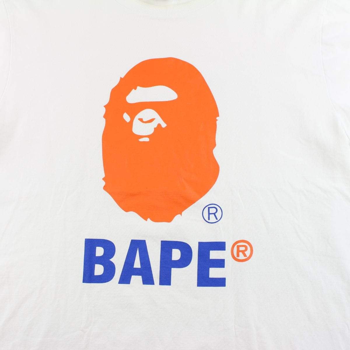 Bape Orange Big Ape Text Tee White - SaruGeneral