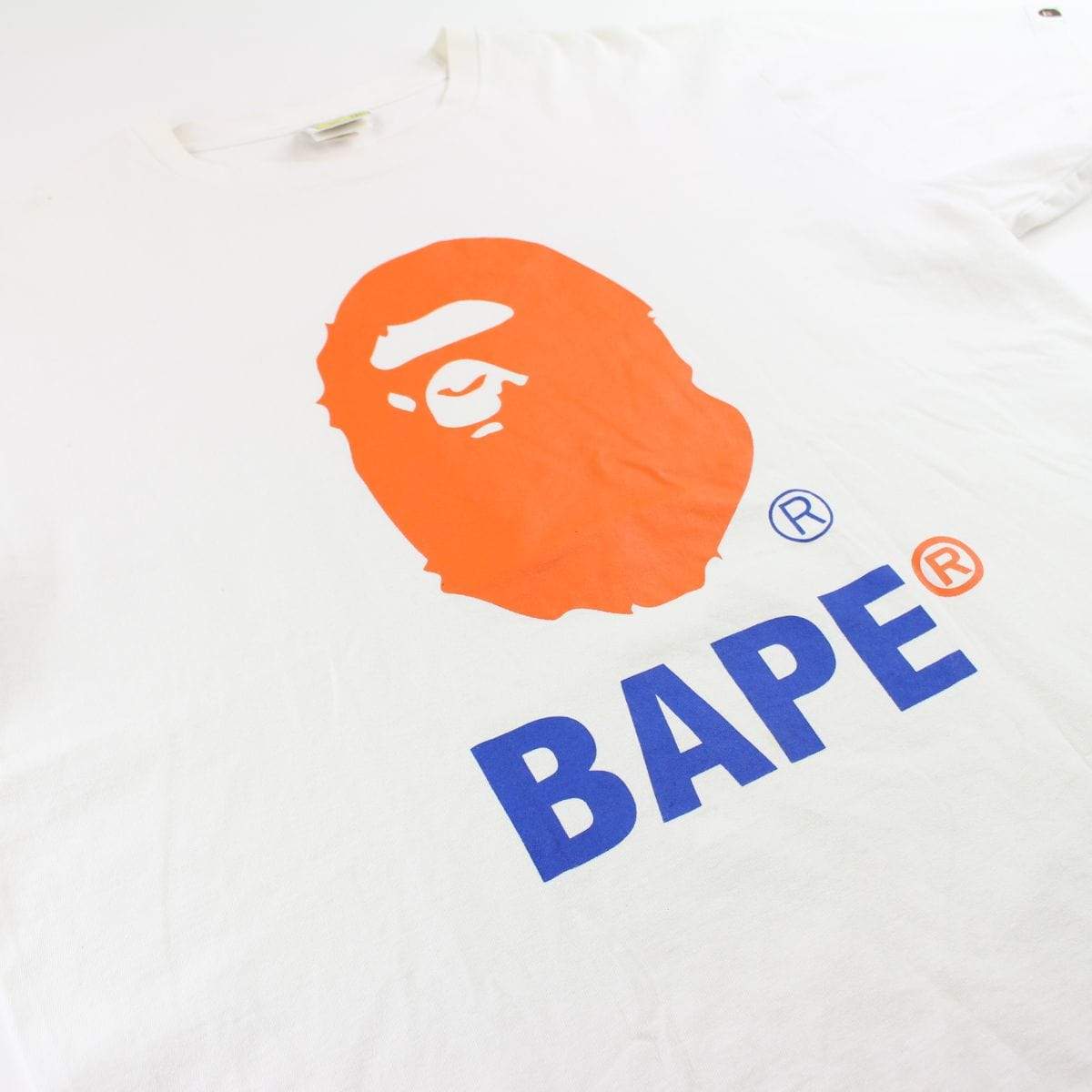 Bape Orange Big Ape Text Tee White - SaruGeneral