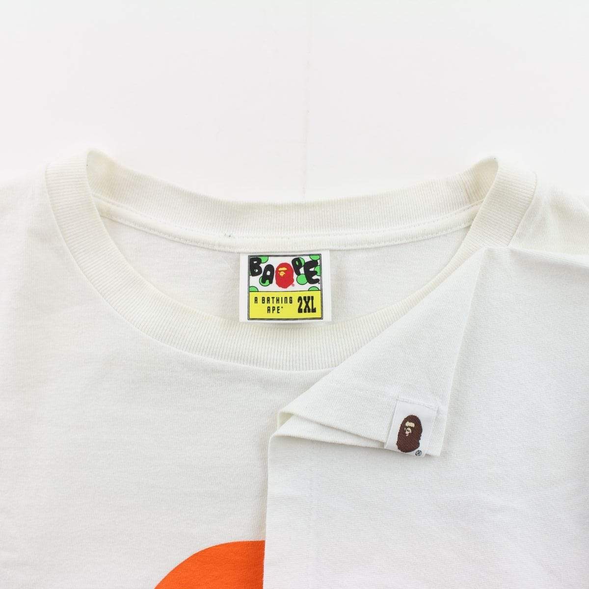 Bape Orange Big Ape Text Tee White - SaruGeneral