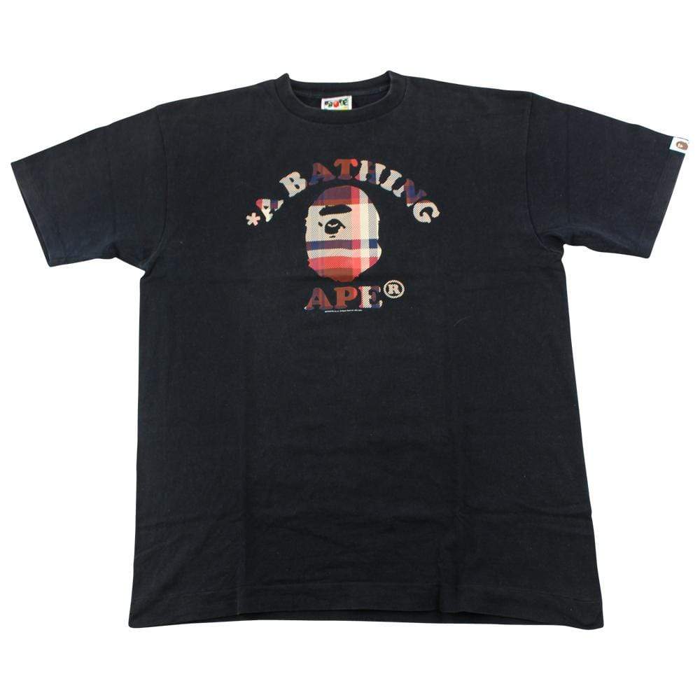 Bape Plaid College Logo Tee Black - SaruGeneral