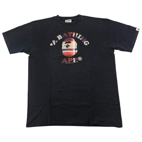 T-shirt Bape à carreaux avec logo universitaire noir