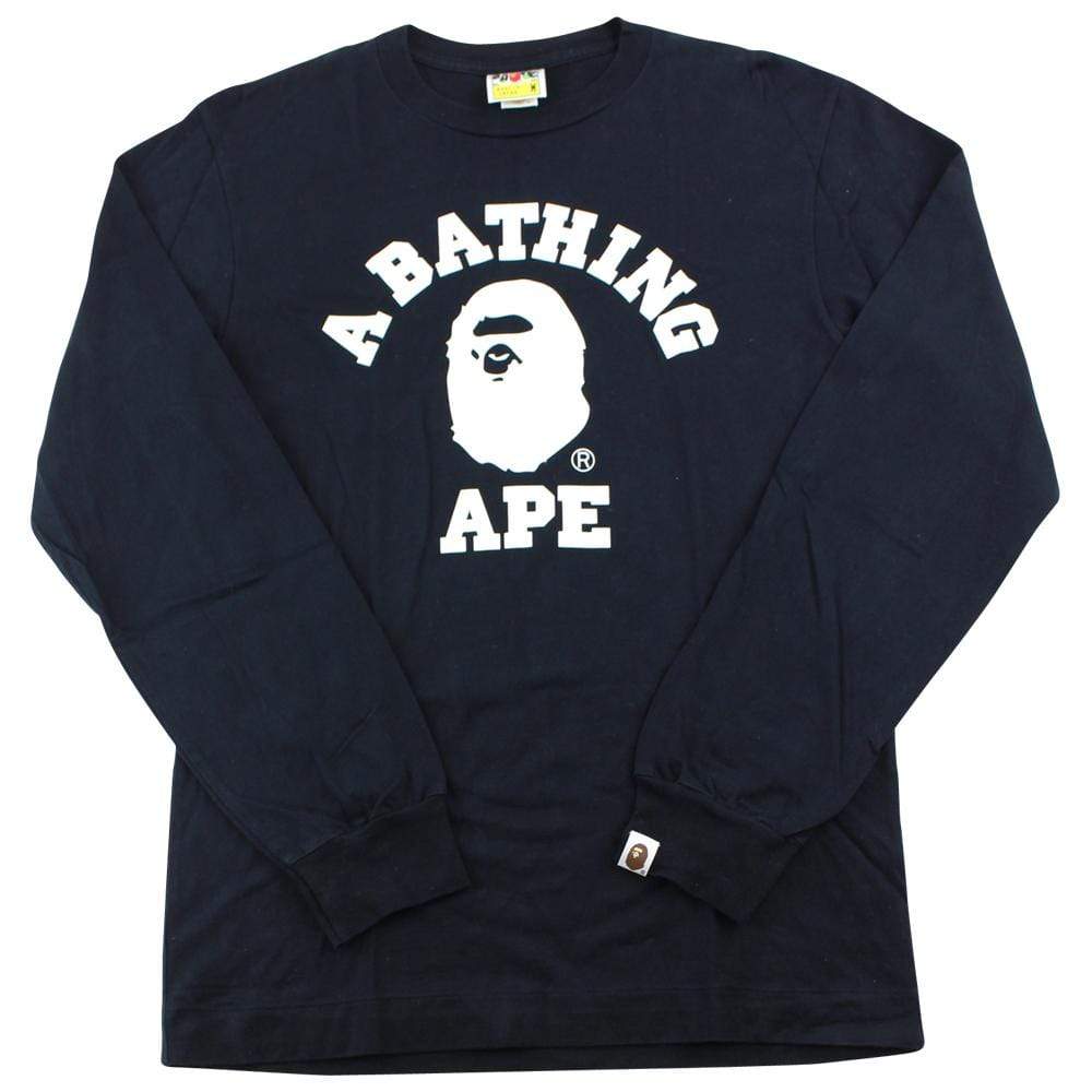 Bape White College Logo LS Black - SaruGeneral