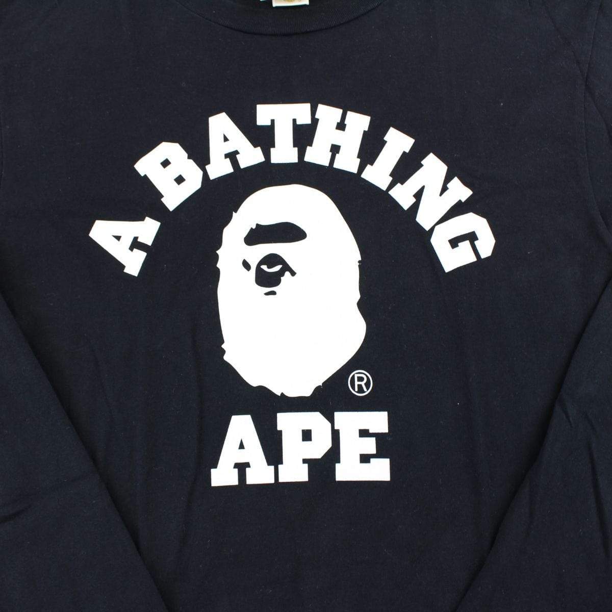 Bape White College Logo LS Black - SaruGeneral