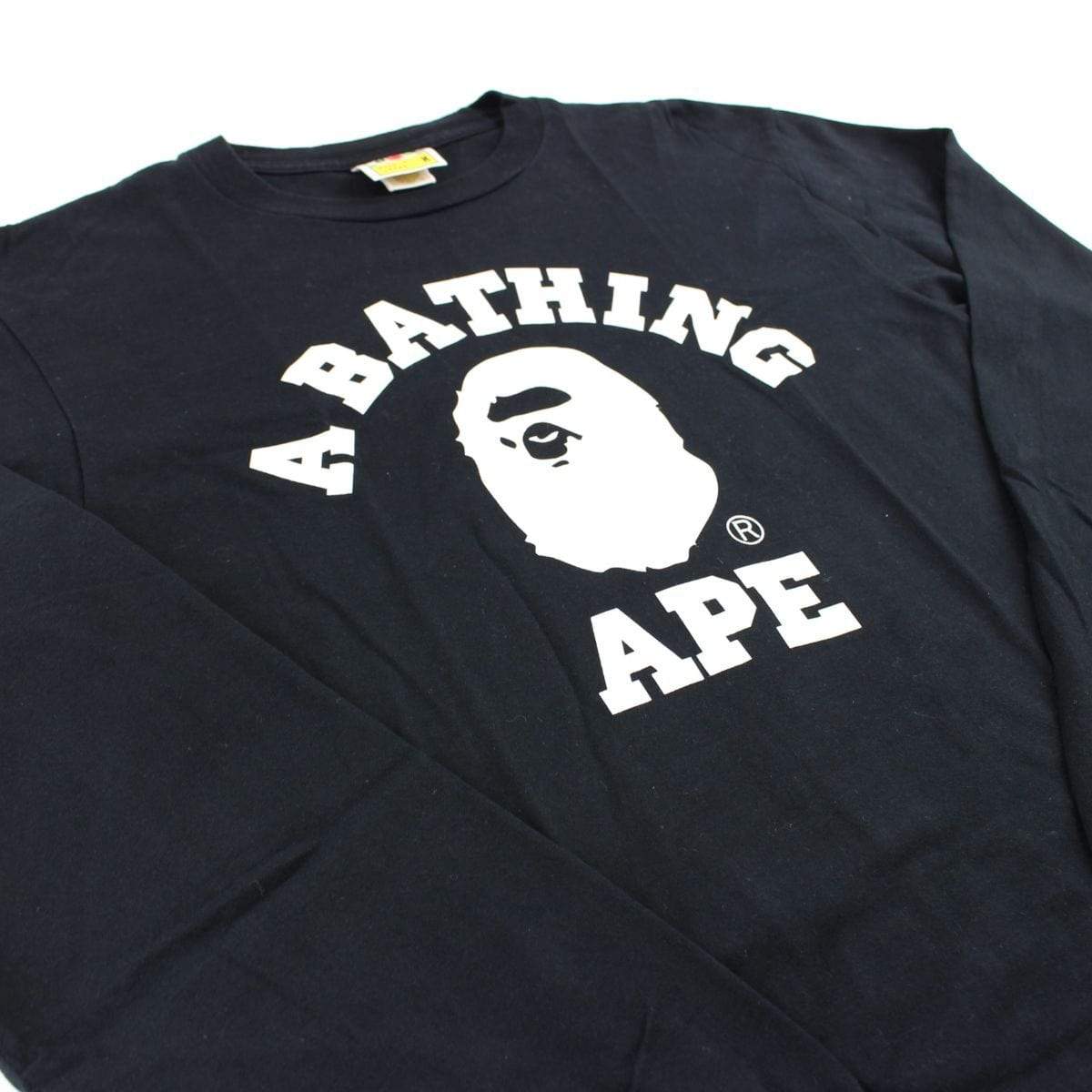 Bape White College Logo LS Black - SaruGeneral