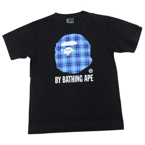 Bape Blue Plaid Big Ape Logo Tee Black