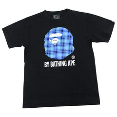 T-shirt Bape à carreaux bleus et logo Big Ape noir