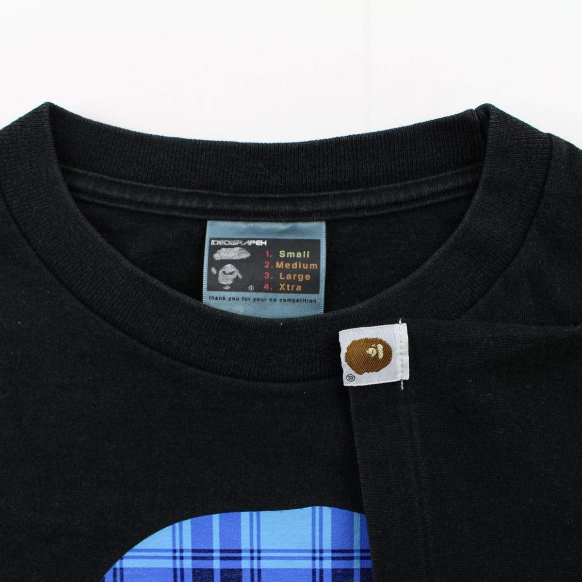 Bape Blue Plaid Big Ape Logo Tee Black - SaruGeneral