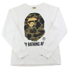 Bape 1st Green Camo Big Ape Logo LS White