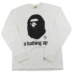 Bape Black Big Ape Logo Texte LS Blanc