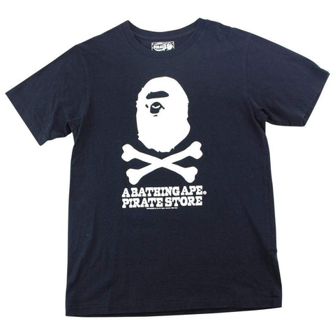 Bape White Big Ape Logo Pirate Store Crossbones Tee Black