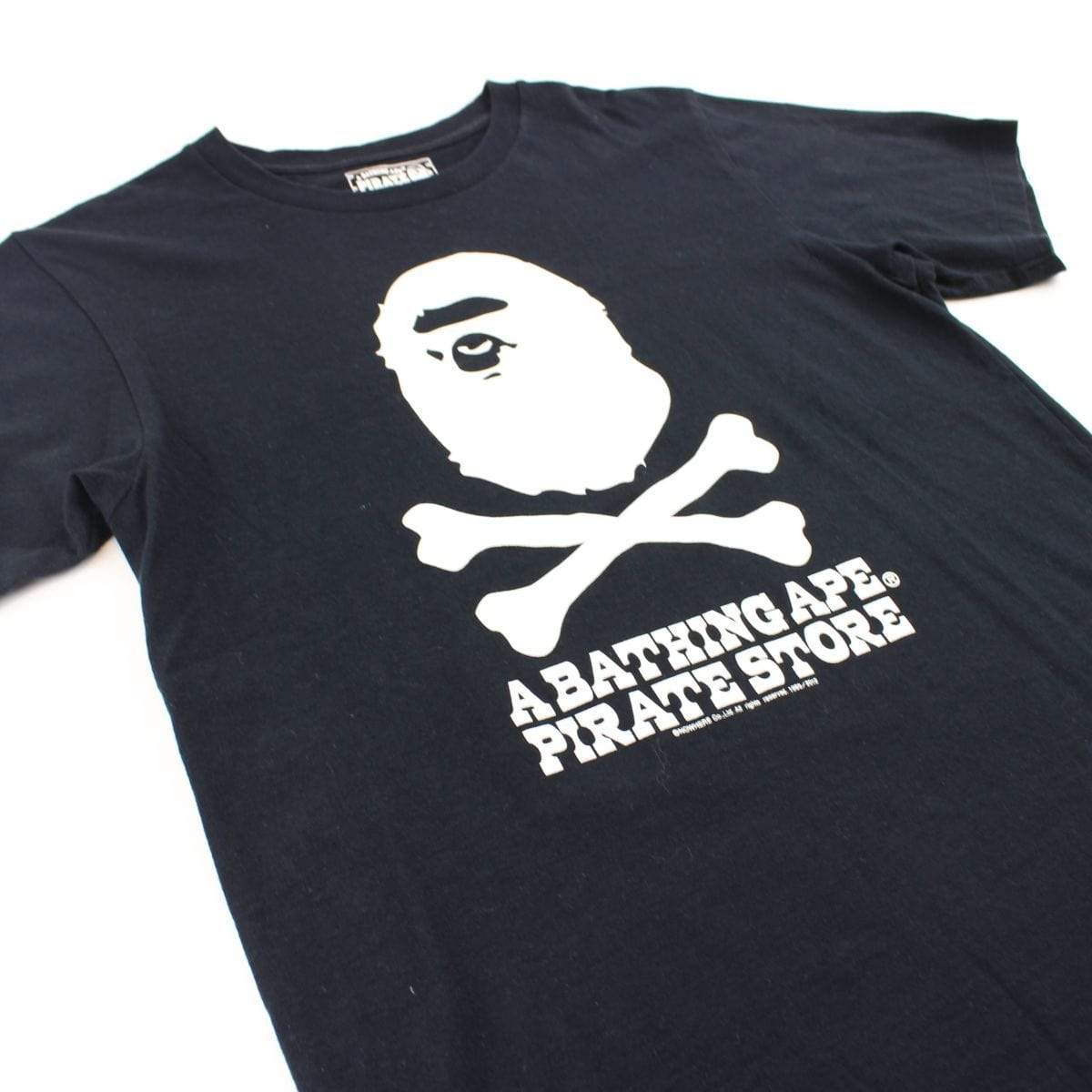 Bape White Big Ape Logo Pirate Store Crossbones Tee Black - SaruGeneral
