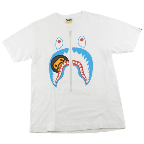 Bape Blue Shark Face Milo Tee White