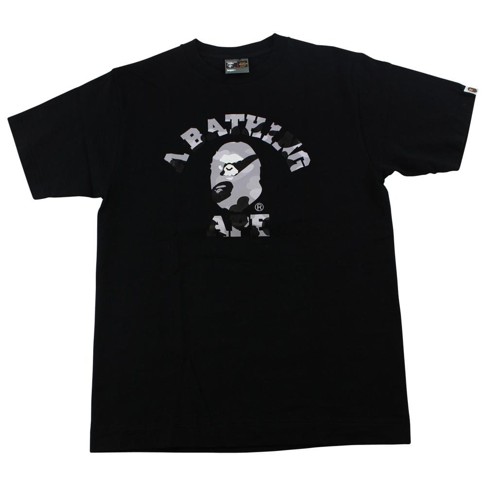 Bape Grey Camo Angry Face College Logo Tee Black - SaruGeneral