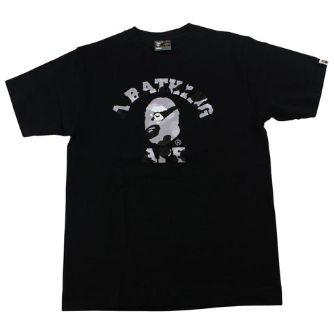 Bape Grey Camo Angry Face College Logo Tee Black