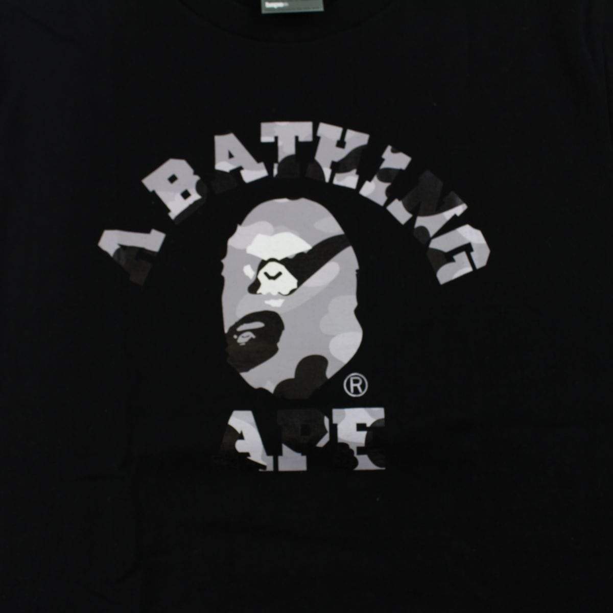 Bape Grey Camo Angry Face College Logo Tee Black - SaruGeneral