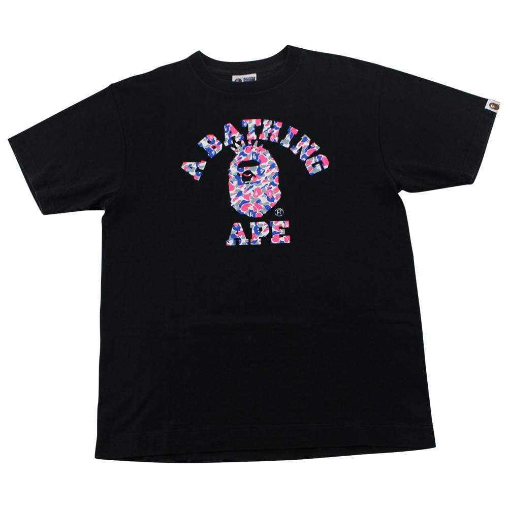 Bape Pink Blue Grey ABC Camo NYC College Logo Tee Black - SaruGeneral