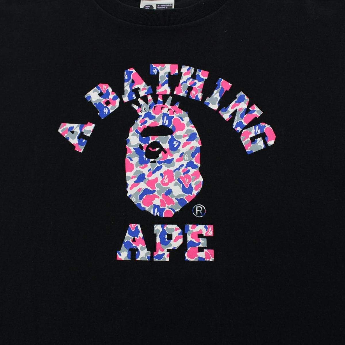 Bape Pink Blue Grey ABC Camo NYC College Logo Tee Black - SaruGeneral