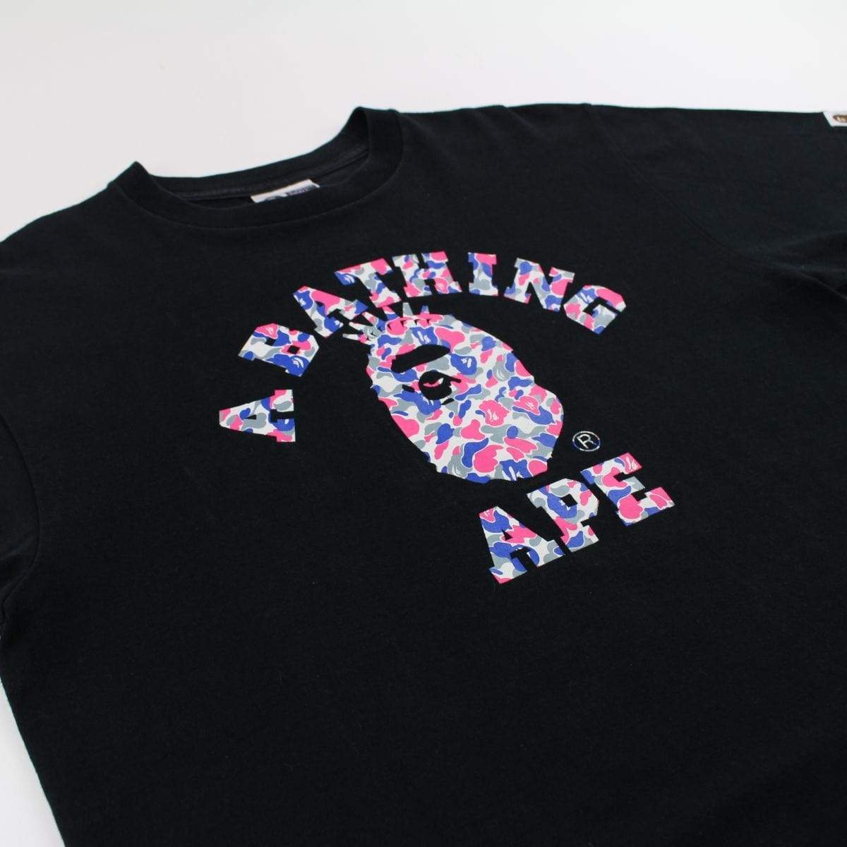 Bape Pink Blue Grey ABC Camo NYC College Logo Tee Black - SaruGeneral