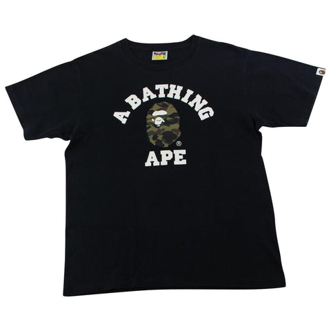 Bape 1st Green Camo College Logo Tee Black