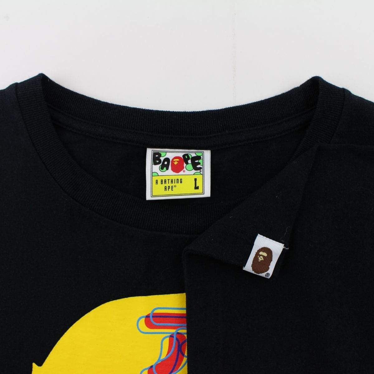 Bape Katakana Text Yellow Big Ape Logo Tee Black - SaruGeneral