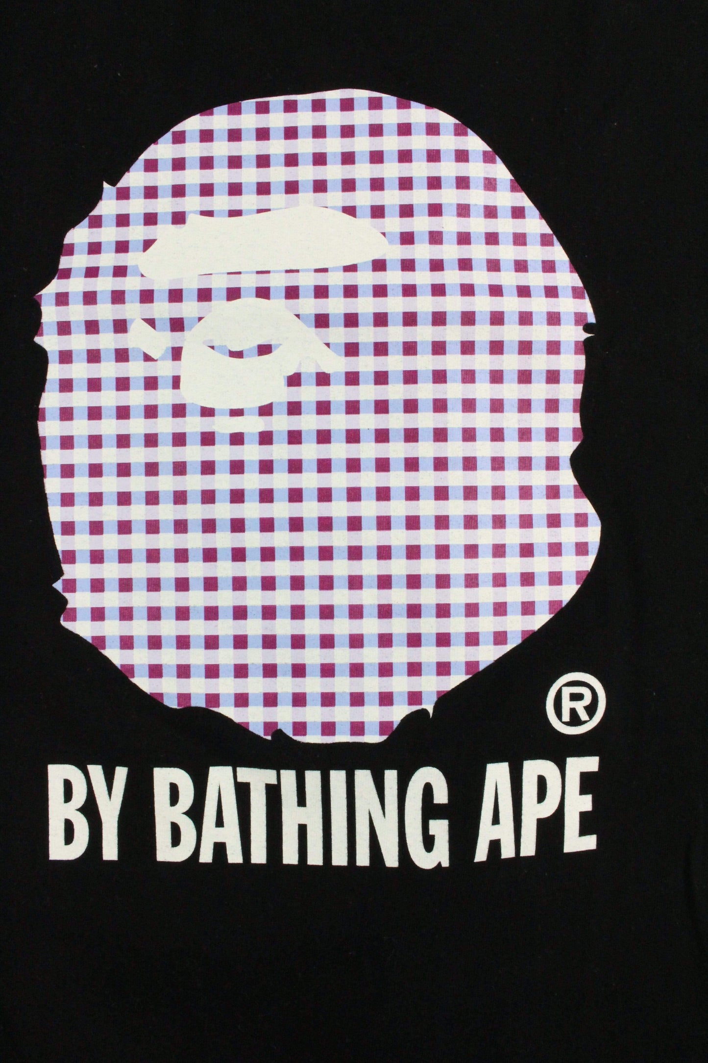 Bape Purple Checkered Big Ape Logo Tee Black - SaruGeneral