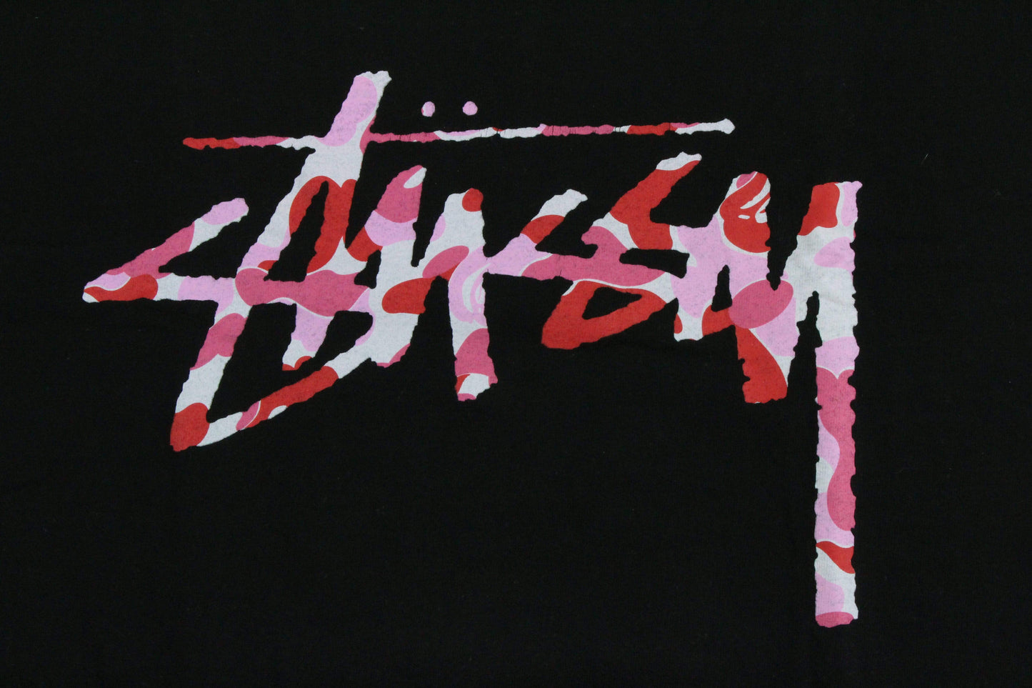 Bape x Stussy ABC Pink Camo 30th Anni Tee Black - SaruGeneral