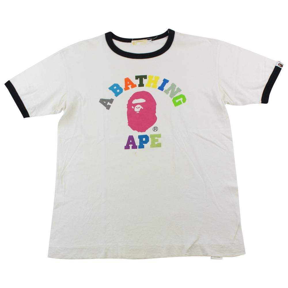 Bape multi colour College Logo Tee White - SaruGeneral