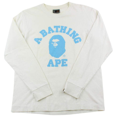 Bape Angry Face Blue College Logo LS White