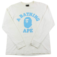 Bape Angry Face Blue College Logo LS White