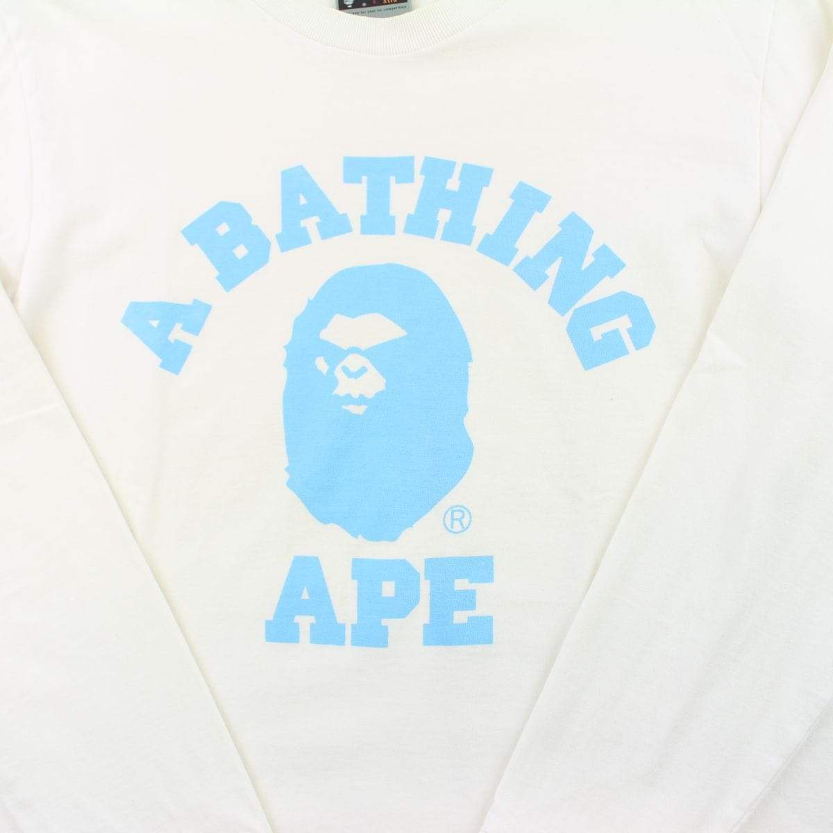 Bape Angry Face Blue College Logo LS White - SaruGeneral