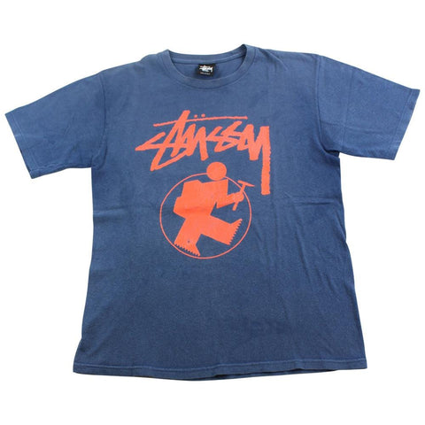 stussy orange character tee blue