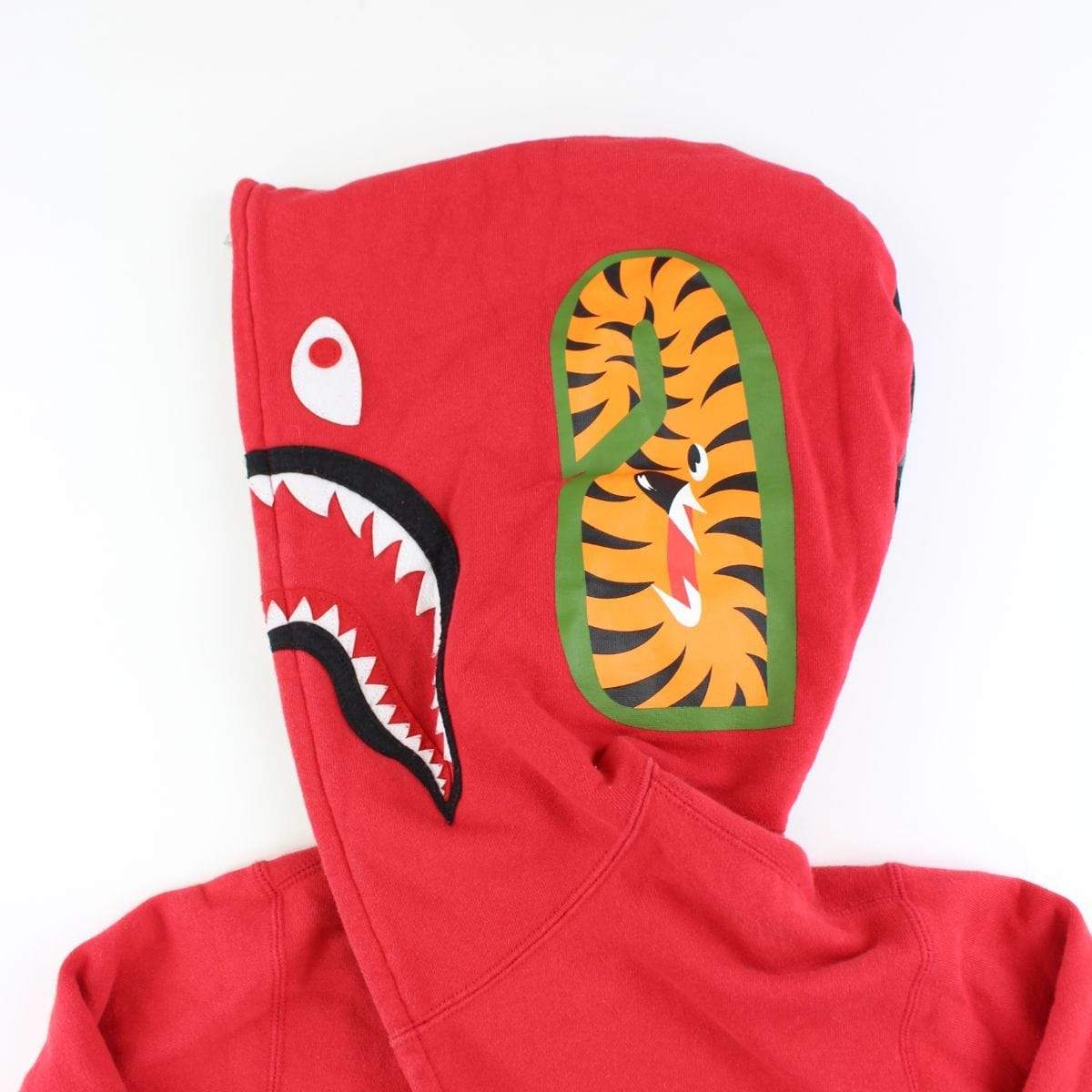 Bape Black Camo Half Face Shark Hoodie Red - SaruGeneral