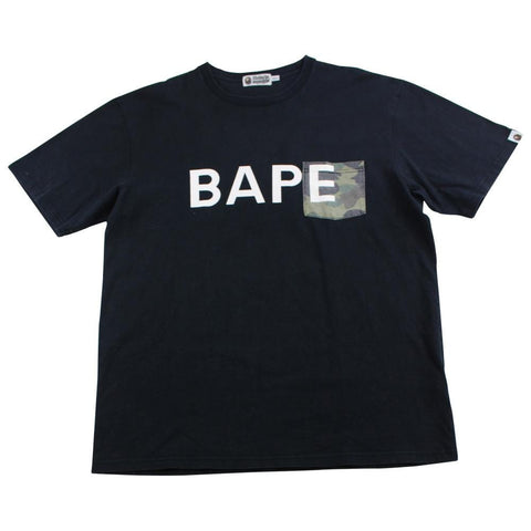 Bape 1st Green Camo Pocket Text Tee Black