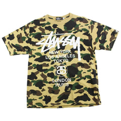 T-shirt Bape x Stussy 1er logo camouflage jaune