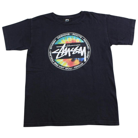 stussy roots tie dye circle tee black