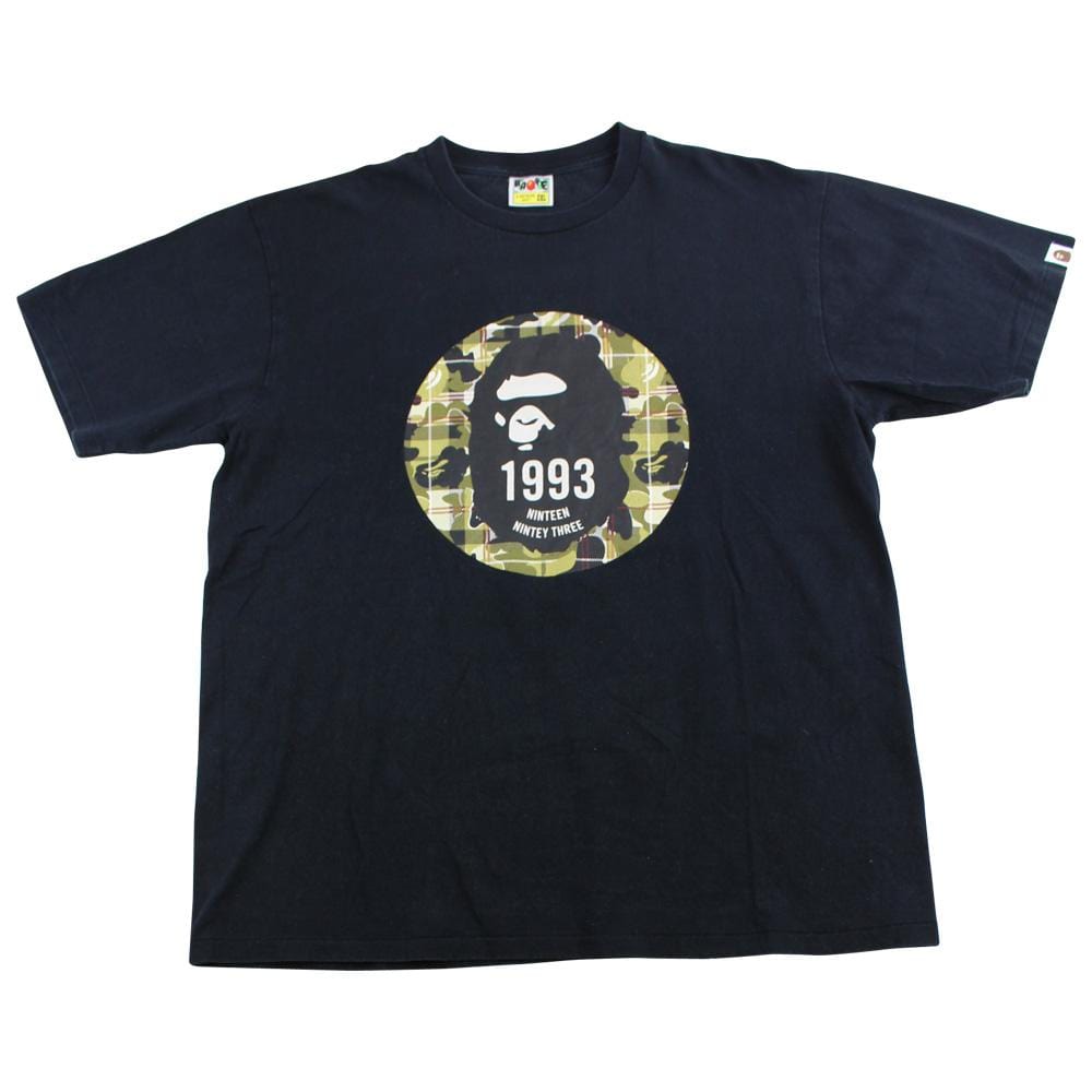 Bape Yellow Plaid 1993 Logo Tee Black - SaruGeneral