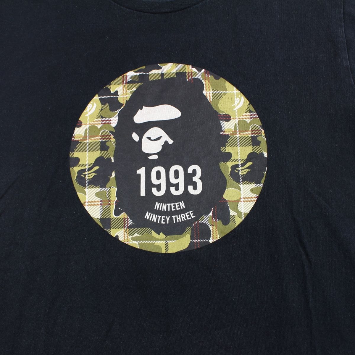 Bape Yellow Plaid 1993 Logo Tee Black - SaruGeneral