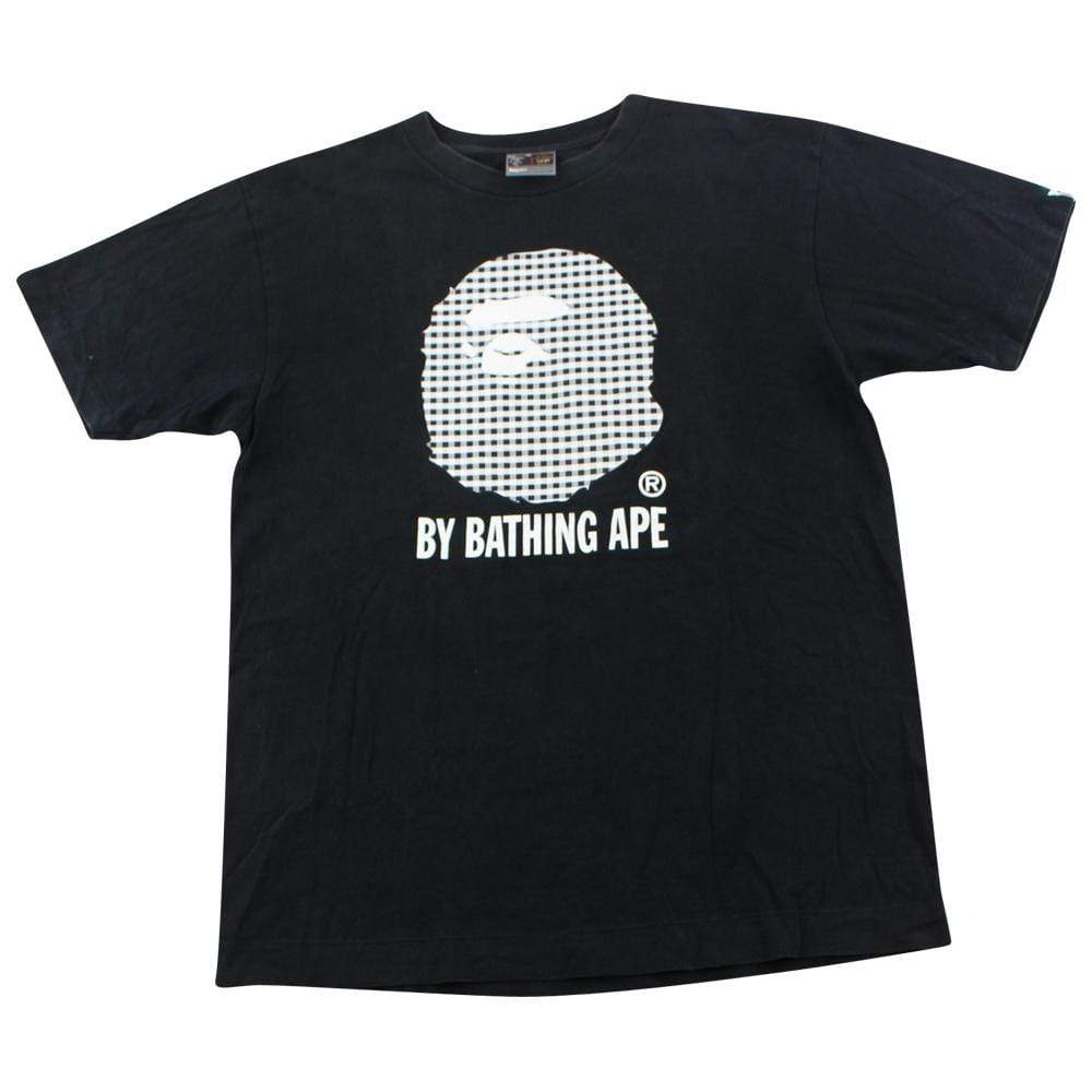 Bape Black Plaid Big Ape Logo Tee Black - SaruGeneral