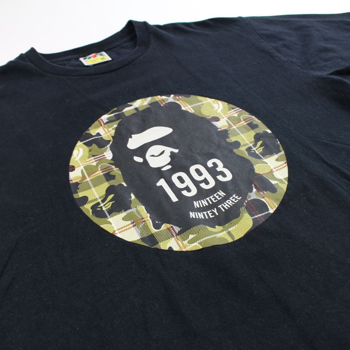 Bape Yellow Plaid 1993 Logo Tee Black - SaruGeneral