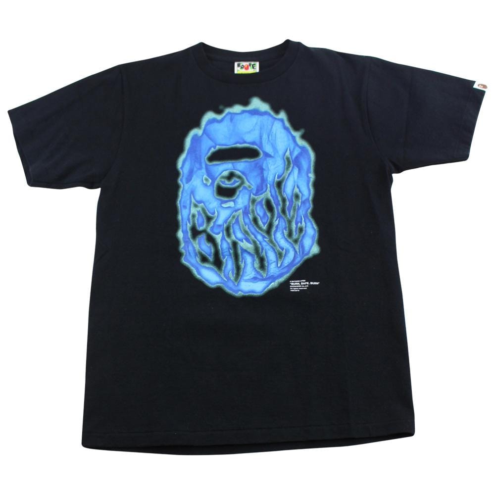 Bape Blue Flame Big Ape Logo Tee black - SaruGeneral