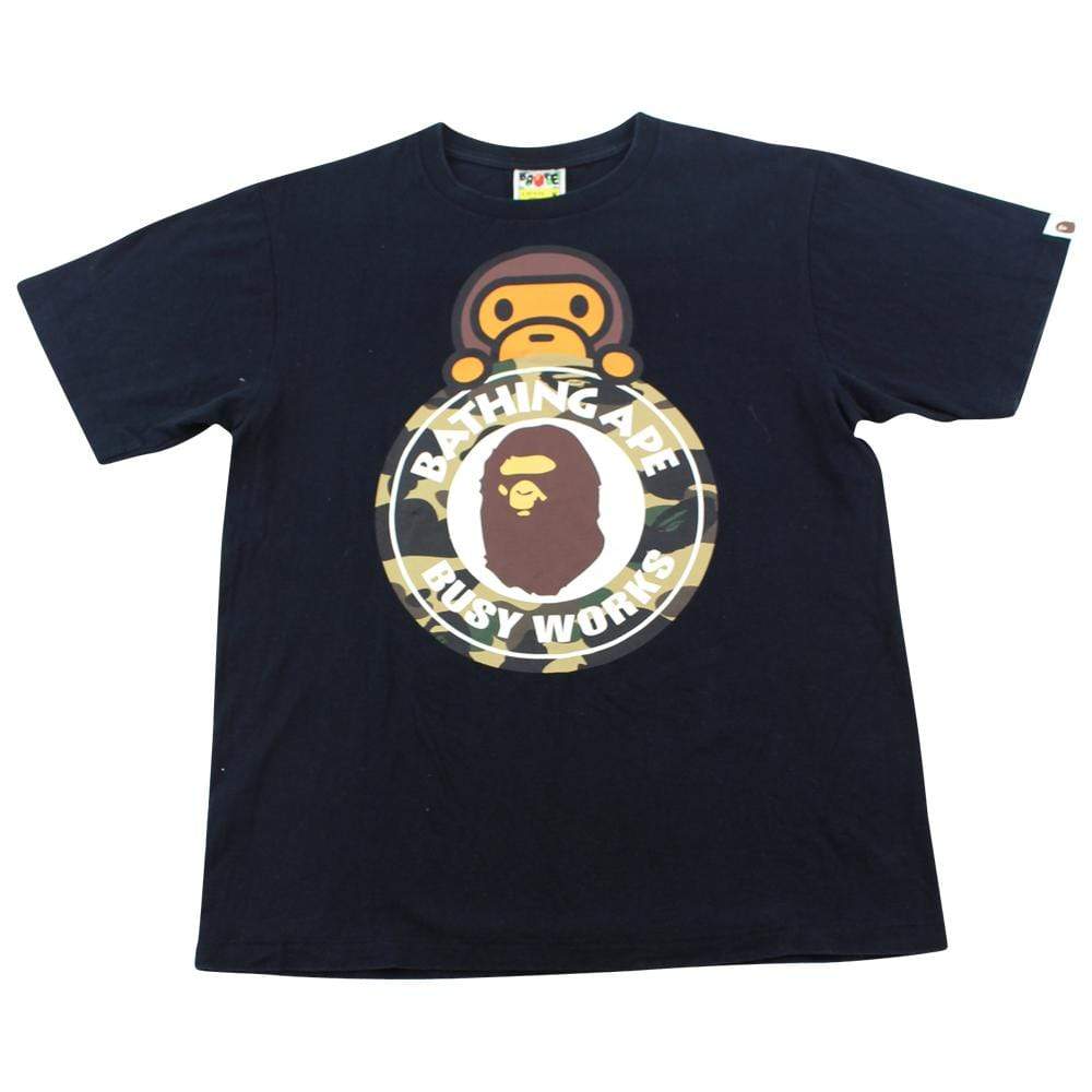 Bape 1st Yellow Busy Work Baby Milo Logo Tee Black - SaruGeneral