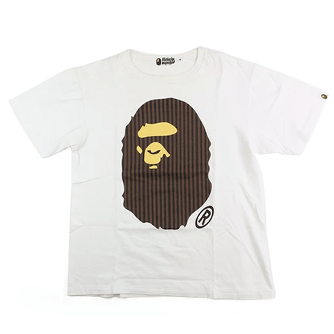 Bape Brown Stripe Big Ape Logo Tee White