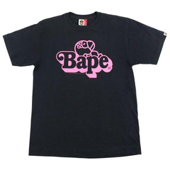 Bape Sleeping Milo Pink Text Tee Black