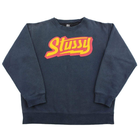 Pull ras du cou Stussy Lightning Underline Logo bleu marine