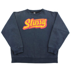 Pull ras du cou Stussy Lightning Underline Logo bleu marine