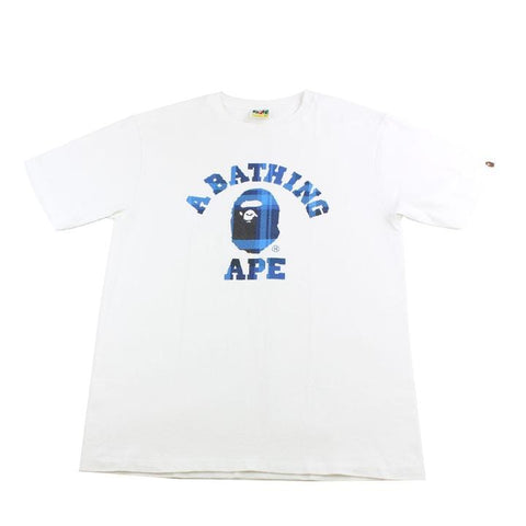 Bape Blue Tartan College Logo Tee White