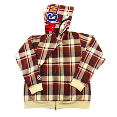 Sweat à capuche Bape Red Plaid Shark entièrement zippé