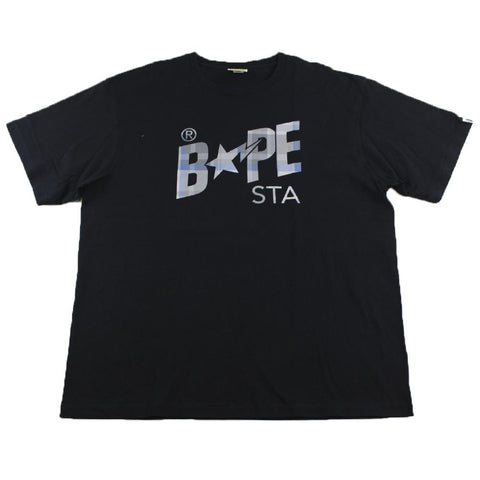 Bape Blue Tartan Bapesta Logo Tee Black