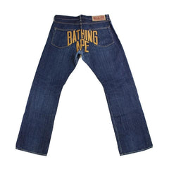 Bape Text Denim Jeans Dark Blue